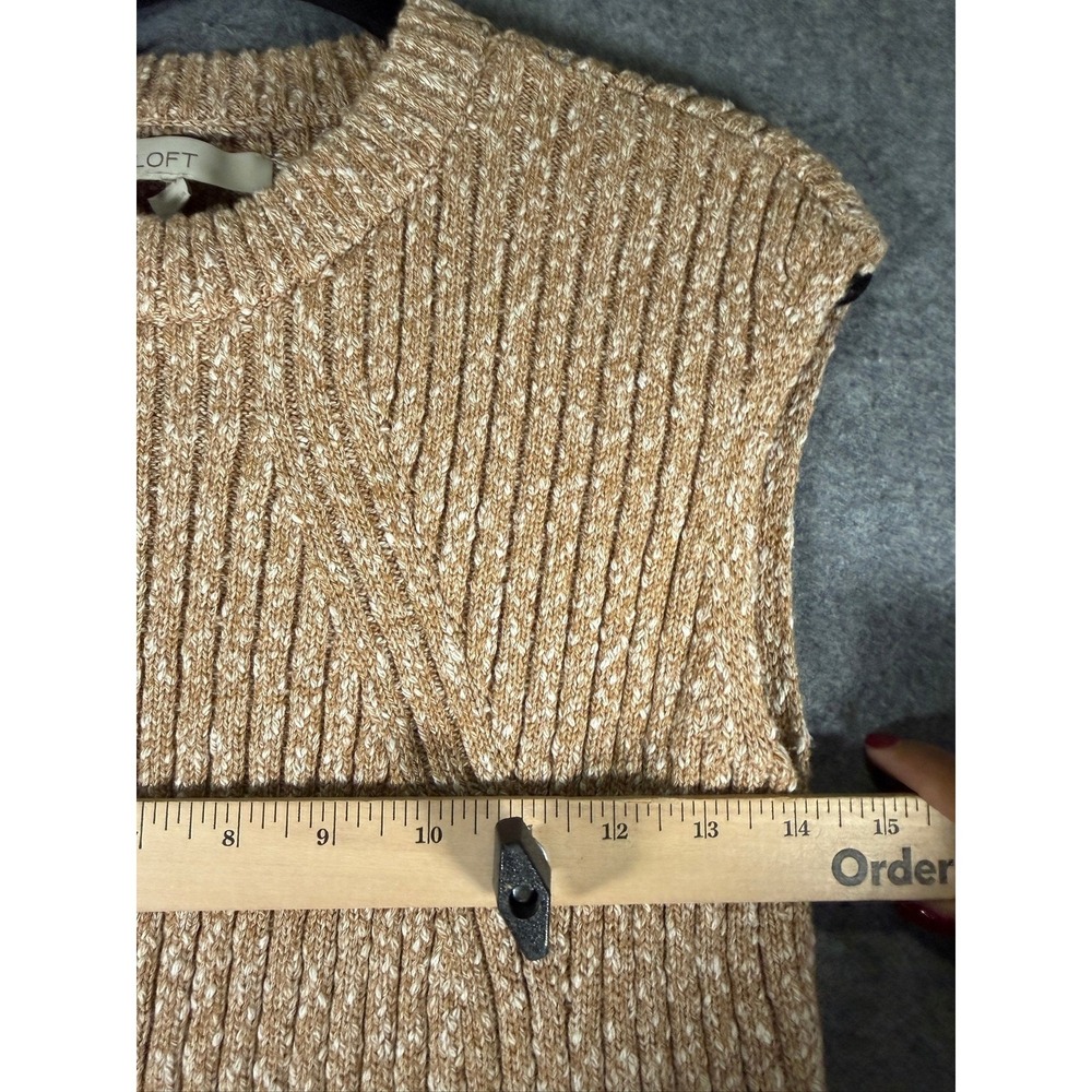 LOFT Womens Tan Marled Ribbed Knit Sweater Vest Size M Cap Sleeve Side Slit‎ - Picture 5 of 8
